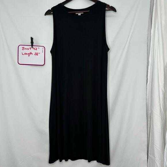 Ann Taylor LOFT Outlet Basic Black Knit Shift Dress Large Casual Minimalist Norm - Picture 1 of 6